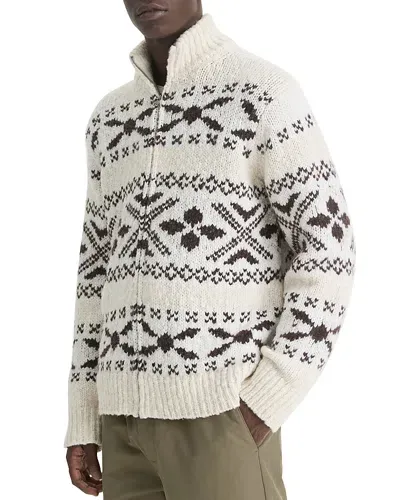 Vince Fair Isle Oversized Fit Full Zip Cardigan In Bark Combo