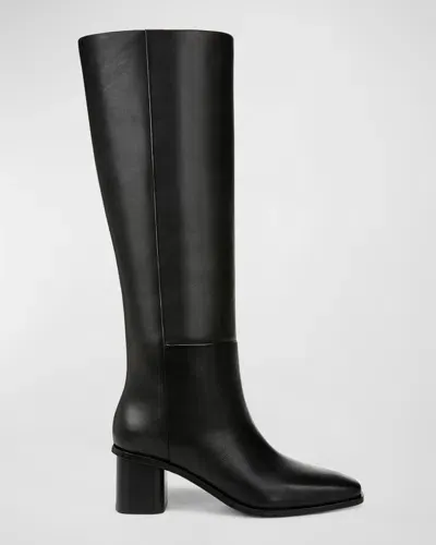 Vince Gerrie Leather Square-toe Knee Boots In Black Leather