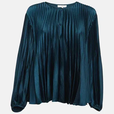 Pre-owned Vince Green Satin Plisse Blouse M