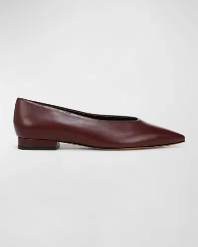 Vince Isabel Leather Point-toe Ballerina Flats In Deep Cherry