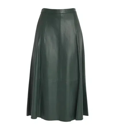 Vince Lambskin Flared Skirt In Green