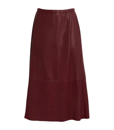 Vince Lambskin Gathered Midi Skirt In Dk Raspberry