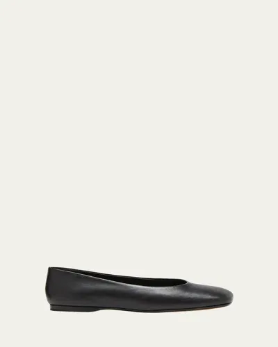 Vince Leah Leather Square-toe Ballerina Flats In Black