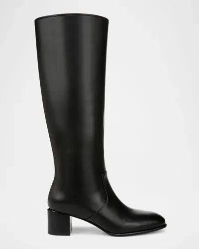 Vince Leather Block-heel Knee Boots In Black Wide Calf