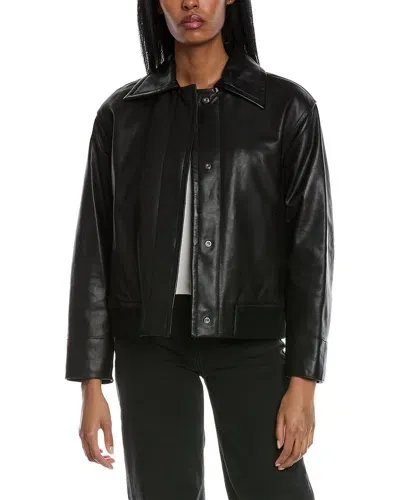 Vince Leather Bomber Jacket In Black