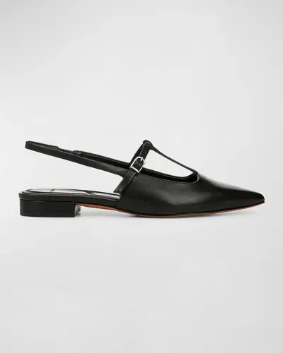 Vince Lliana Leather T-strap Ballerina Flats In Black Leather