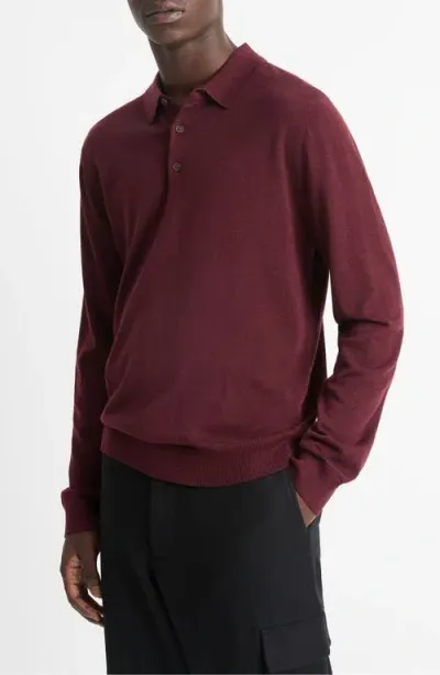 Vince Long Sleeve Merino Wool Polo In Malbec