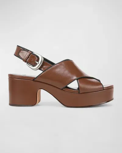 Vince Marlene Calfskin Crisscross Slingback Sandals In Elm Wood Brown Leather