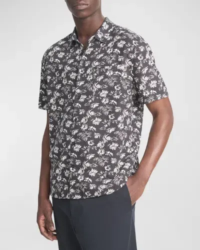 Vince Firework Floral Short Sleeve Shirt In Black/classic Cream