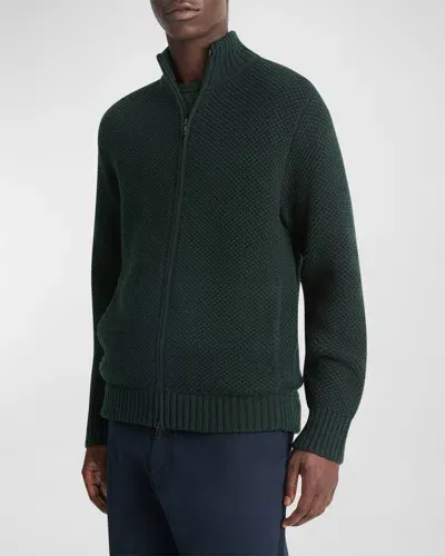 Vince Men's Macro-pique Zip Sweater In Deep Jewel