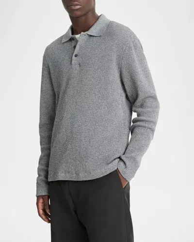 Vince Men's Sunfaded Thermal Polo Shirt In Carbon/off White