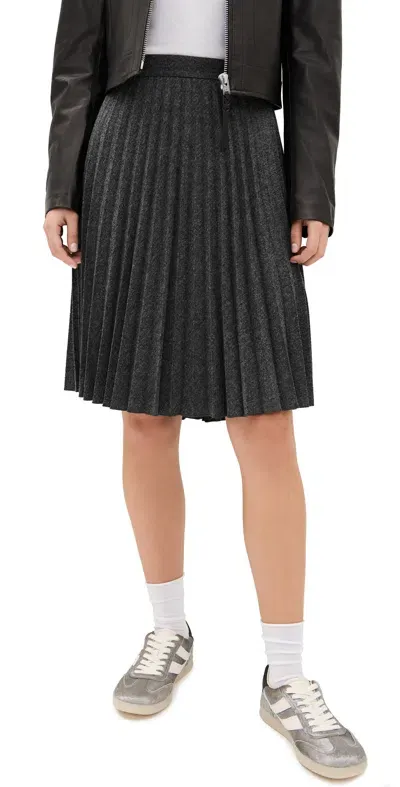 Vince Mid Rise Pleated Herringbone Skirt Charcoal