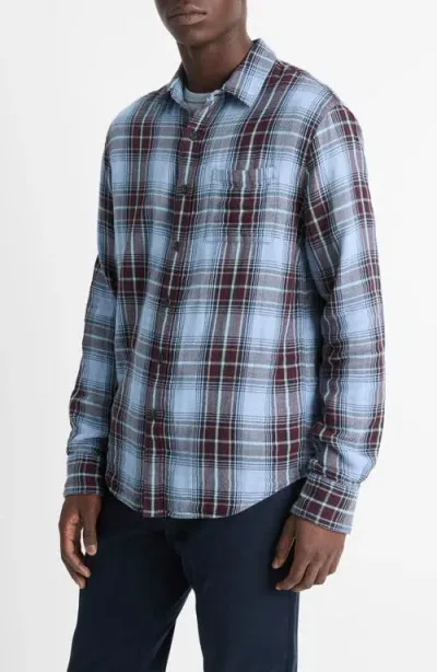 Vince Napa Plaid Twill Button-up Shirt In Blue Cloud