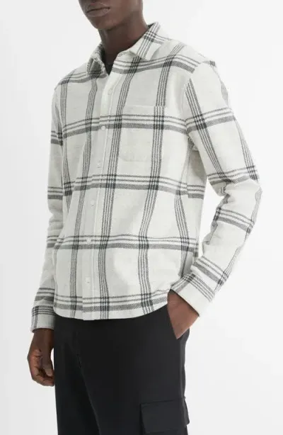 Vince Plaid Knit Shirt Jacket In Light Heather Gray