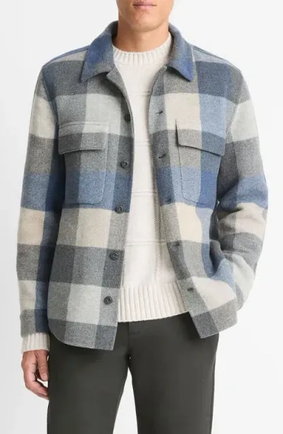 Vince Plaid Splittable Wool Blend Shirt Jacket In Beluga Blue/heather Charcoal