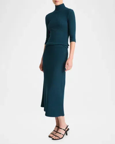 Vince Rib Midi Skirt In Deep Ocean