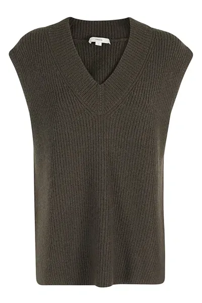 Vince Wool-cashmere Houndstooth V-neck Vest In Vin