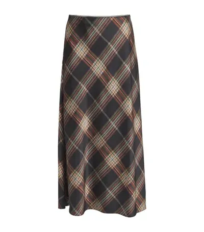 Vince Satin Check Midi Skirt In Black