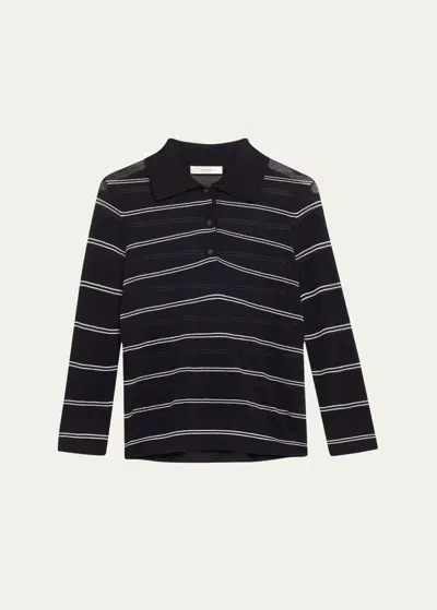 Vince Striped Pique Cotton Polo In Coastal Off White