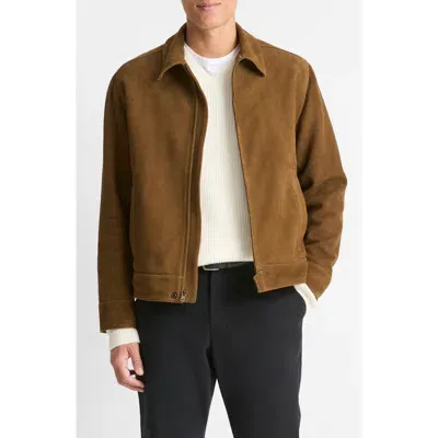 Vince Suede Short Jacket In Dark Timberwood