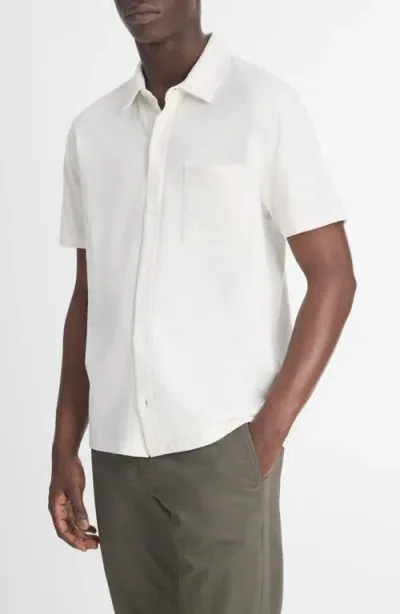 Vince Sueded Jersey Short Sleeve Button-up Shirt In Off White