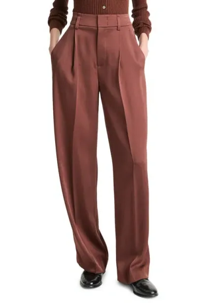 Vince Wide Leg Satin Pants In Dark Rosewood