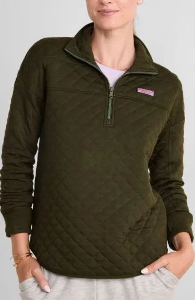 Vineyard Vines Dreamcloth® Quilted Shep Half Zip Pullover In Forest Olive