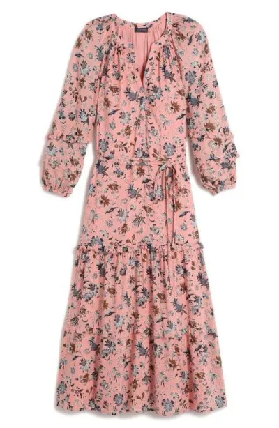 Vineyard Vines Geo Print Long Sleeve Tiered Cotton & Silk Dress In Paisley Floral - Pnc