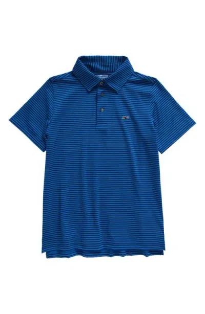 Vineyard Vines Kids' Bradley Stripe Stretch Polo In Spinnaker/nautical Navy