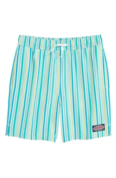 Vineyard Vines Kids' Chappy Crab Print Swim Trunks In Citrus Stripe White