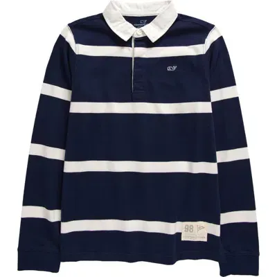 Vineyard Vines Kids' Cotton Rugby Shirt In Nautical Navy Stripe