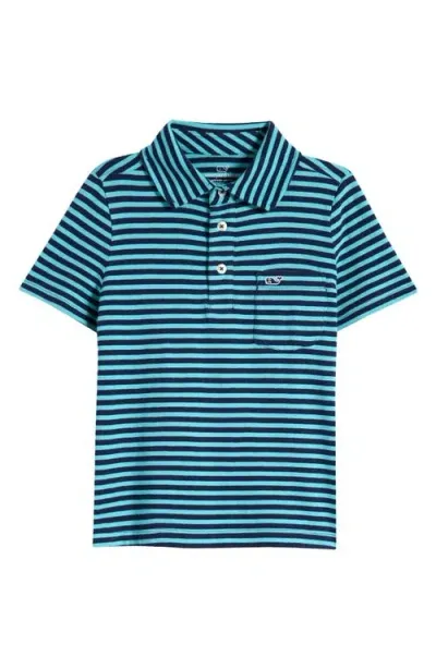 Vineyard Vines Kids' Island Stripe Pocket Polo In Schoon Stripe Naut Navy