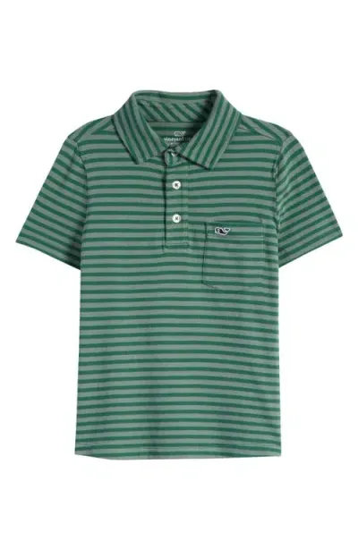 Vineyard Vines Kids' Island Stripe Pocket Polo In Schooner Stp Grn