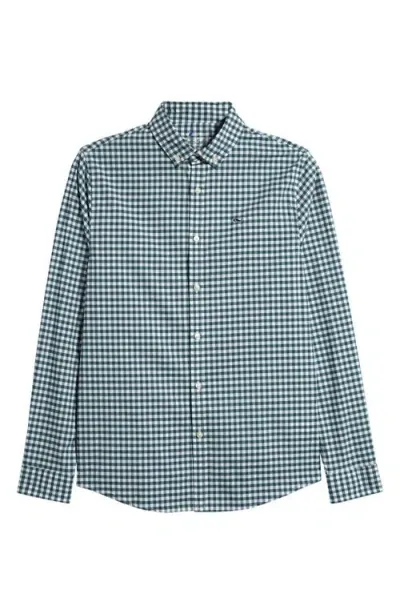 Vineyard Vines Kids' On-the-go Brrrº Gingham Button-down Shirt In Charleston Green