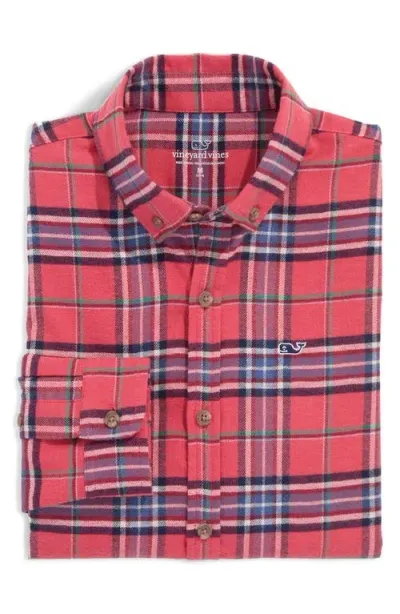 Vineyard Vines Kids' Plaid Cotton Flannel Button-down Shirt In Crab Shell Plaid