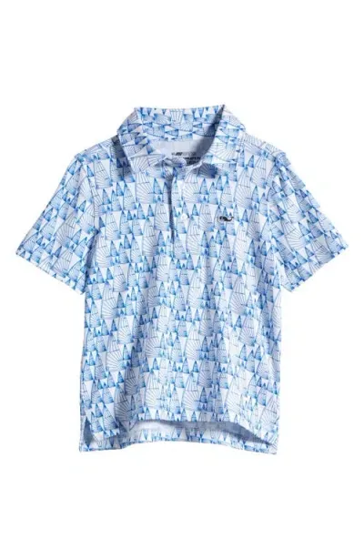 Vineyard Vines Kids' Print Polo In Race Sail White Cap