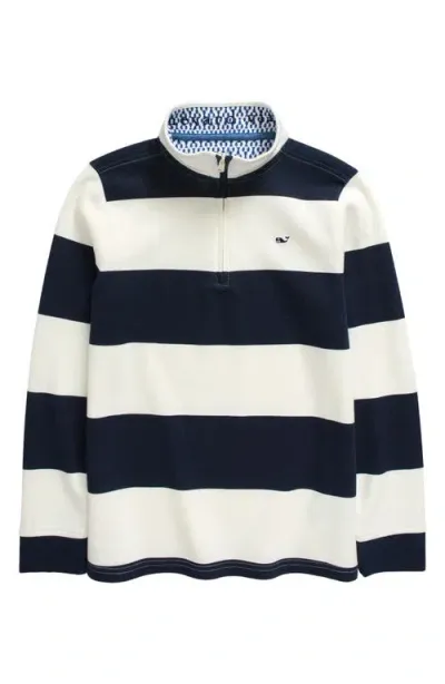 Vineyard Vines Kids' Saltwater Stripe Quarter Zip Pullover In Nautnavy/marshmallow