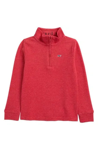 Vineyard Vines Kids' Saltwater Stripe Quarter Zip Sweatshirt In Red Velvet