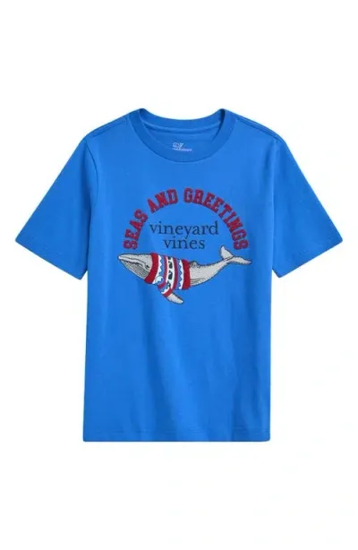 Vineyard Vines Kids' Seas And Greetings Cotton Graphic T-shirt In Tide Blue