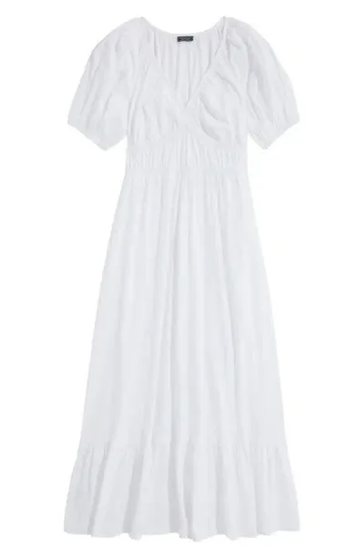 Vineyard Vines Marina Puff Sleeve Stretch Cotton Poplin Dress In White Cap