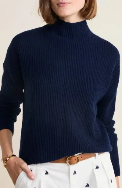 Vineyard Vines Mock Neck Cashmere Rib Sweater In Nautical Navy