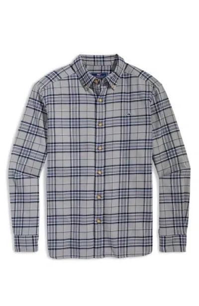 Vineyard Vines Plaid Whale Flannel Button-down Shirt In Gray