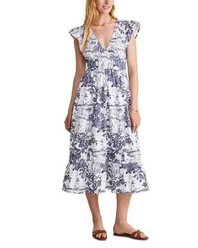 Vineyard Vines Poplin Flutter Midi Dress In Vineyard Tolie Navy