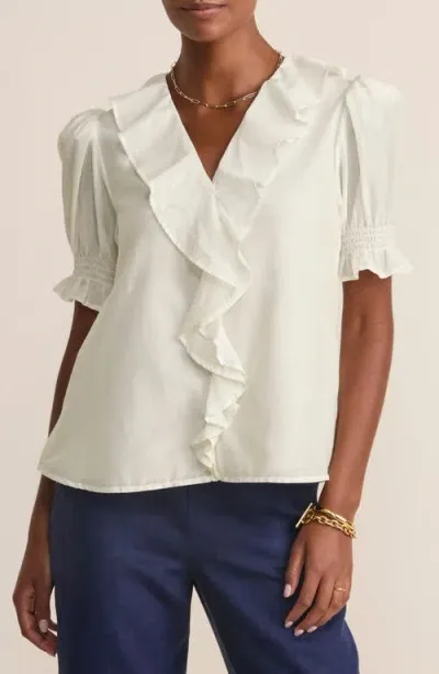 Vineyard Vines Ruffle Neck Cotton & Silk Button-up Shirt In Marshmallow