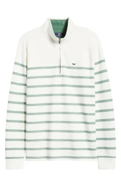 Vineyard Vines Saltwater Breton Stripe Quarter Zip Pullover In Hunter