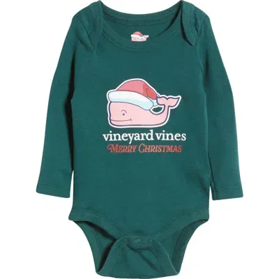 Vineyard Vines Babies'  Santa Whale Pima Cotton Bodysuit In Charleston Green