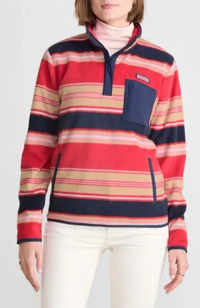 Vineyard Vines Stripe Fleece Quarter Zip Pullover In Kelly Stripe - Navy