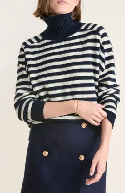 Vineyard Vines Stripe Rib Tall Mock Neck Cashmere Sweater In Nautical Navy