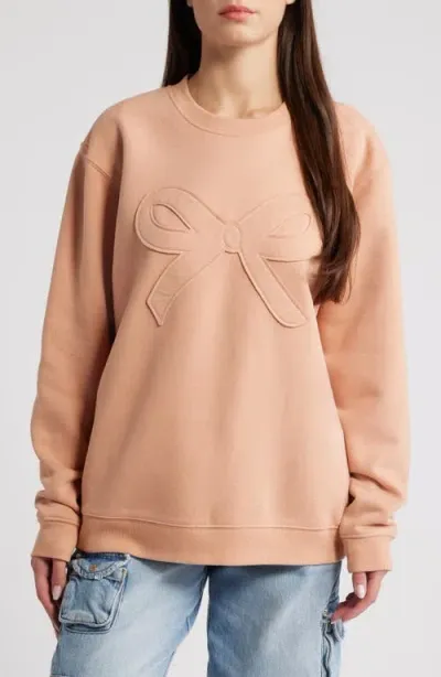 Vinyl Icons Bow Appliqué Graphic Sweatshirt In Cafe