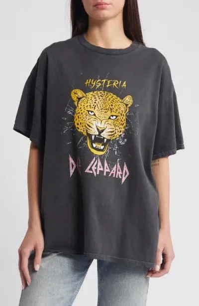 Vinyl Icons Def Leppard Hysteria Oversize Graphic T-shirt In Washed Black